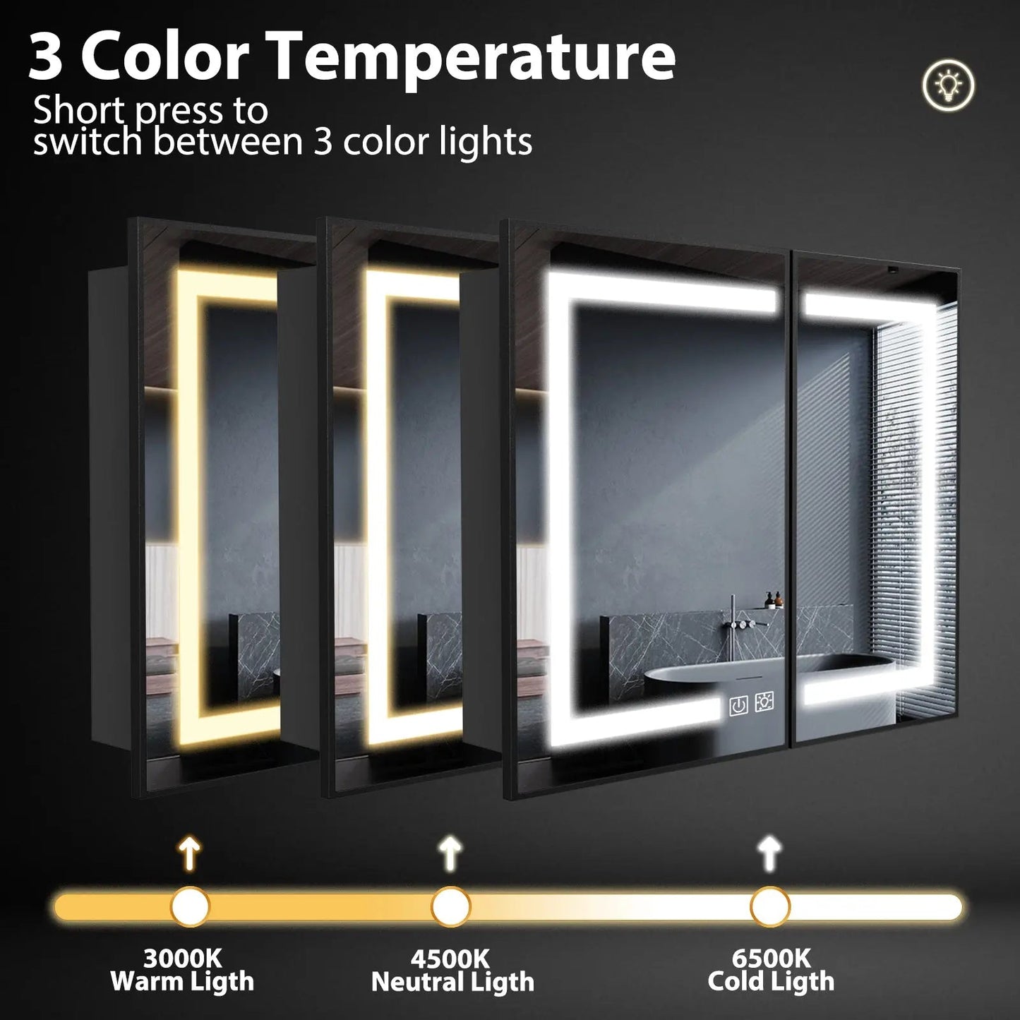 Framed Recessed Bathroom Vanity LED Mirror and Medicine Cabinet (30-40 in) - Adjustable Brightness and Color Temperature - Anti-Fog