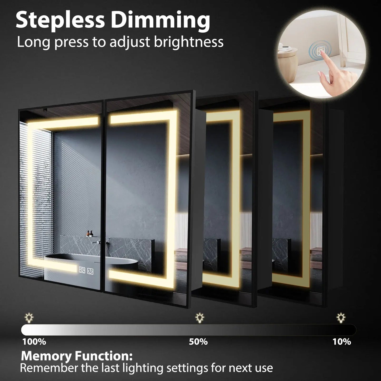 Framed Recessed Bathroom Vanity LED Mirror and Medicine Cabinet (30-40 in) - Adjustable Brightness and Color Temperature - Anti-Fog
