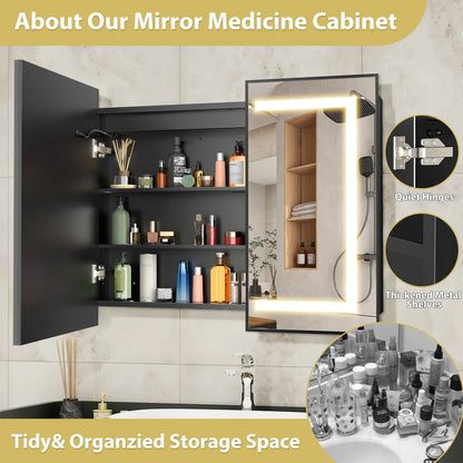 Framed Recessed Bathroom Vanity LED Mirror and Medicine Cabinet (30-40 in) - Adjustable Brightness and Color Temperature - Anti-Fog