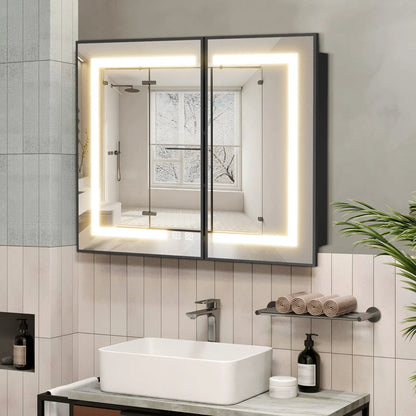 Framed Recessed Bathroom Vanity LED Mirror and Medicine Cabinet (30-40 in) - Adjustable Brightness and Color Temperature - Anti-Fog