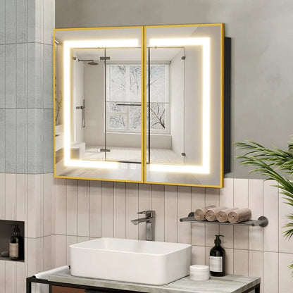 Framed Recessed Bathroom Vanity LED Mirror and Medicine Cabinet (30-40 in) - Adjustable Brightness and Color Temperature - Anti-Fog