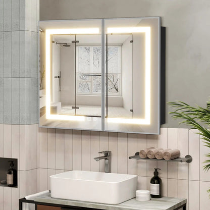 Framed Recessed Bathroom Vanity LED Mirror and Medicine Cabinet (30-40 in) - Adjustable Brightness and Color Temperature - Anti-Fog