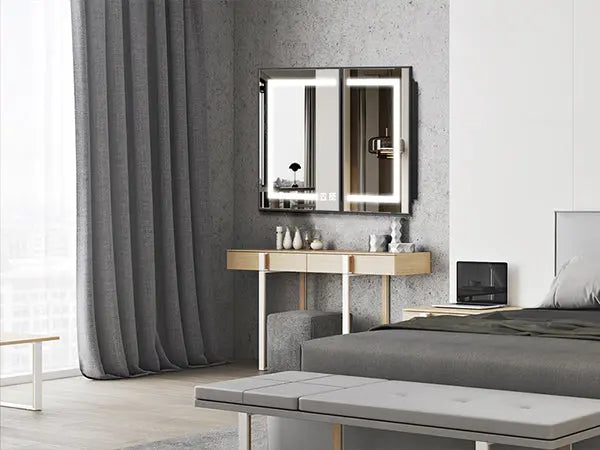 Framed Recessed Bathroom Vanity LED Mirror and Medicine Cabinet (30-40 in) - Adjustable Brightness and Color Temperature - Anti-Fog