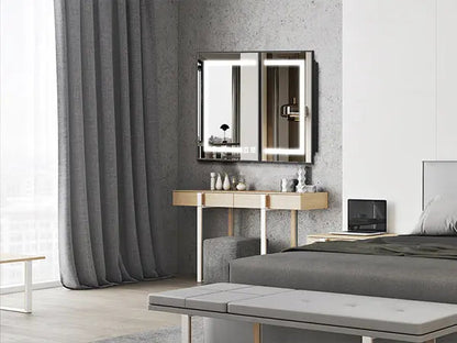 Framed Recessed Bathroom Vanity LED Mirror and Medicine Cabinet (30-40 in) - Adjustable Brightness and Color Temperature - Anti-Fog