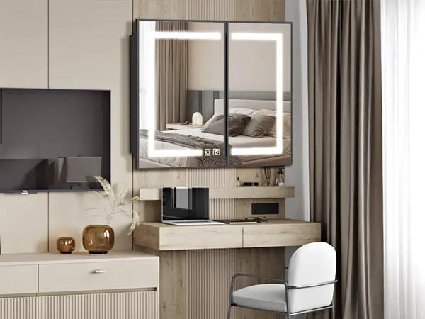 Framed Recessed Bathroom Vanity LED Mirror and Medicine Cabinet (30-40 in) - Adjustable Brightness and Color Temperature - Anti-Fog
