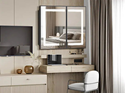 Framed Recessed Bathroom Vanity LED Mirror and Medicine Cabinet (30-40 in) - Adjustable Brightness and Color Temperature - Anti-Fog
