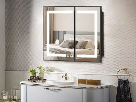 Framed Recessed Bathroom Vanity LED Mirror and Medicine Cabinet (30-40 in) - Adjustable Brightness and Color Temperature - Anti-Fog