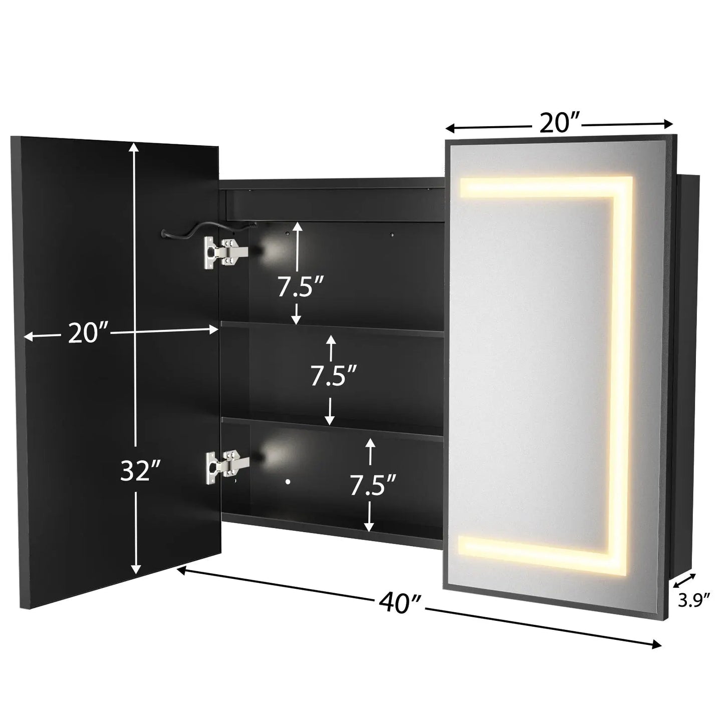 Framed Recessed Bathroom Vanity LED Mirror and Medicine Cabinet (30-40 in) - Adjustable Brightness and Color Temperature - Anti-Fog