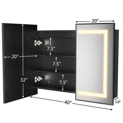 Framed Recessed Bathroom Vanity LED Mirror and Medicine Cabinet (30-40 in) - Adjustable Brightness and Color Temperature - Anti-Fog