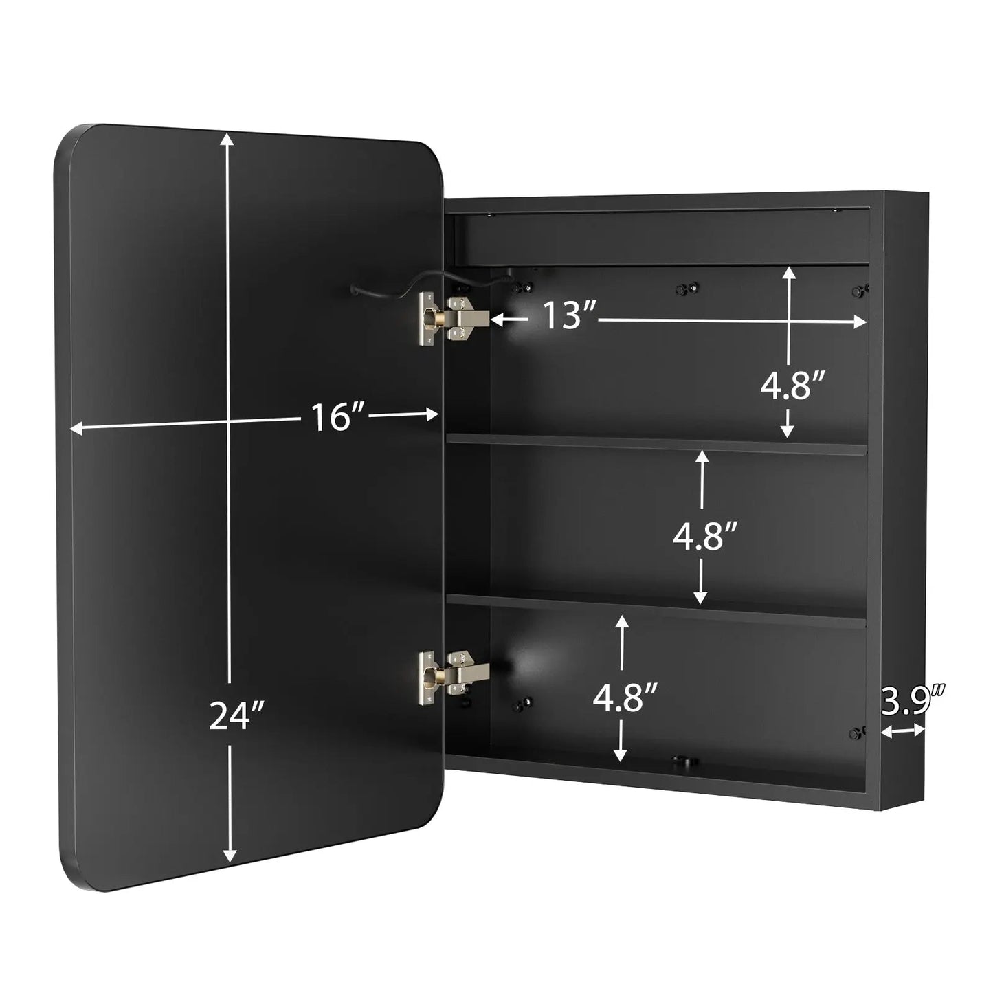 Framed Recessed Bathroom Vanity LED Mirror and Medicine Cabinet (16-30 in) - Adjustable Brightness and Color Temperature - Anti-Fog