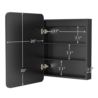 Framed Recessed Bathroom Vanity LED Mirror and Medicine Cabinet (16-30 in) - Adjustable Brightness and Color Temperature - Anti-Fog