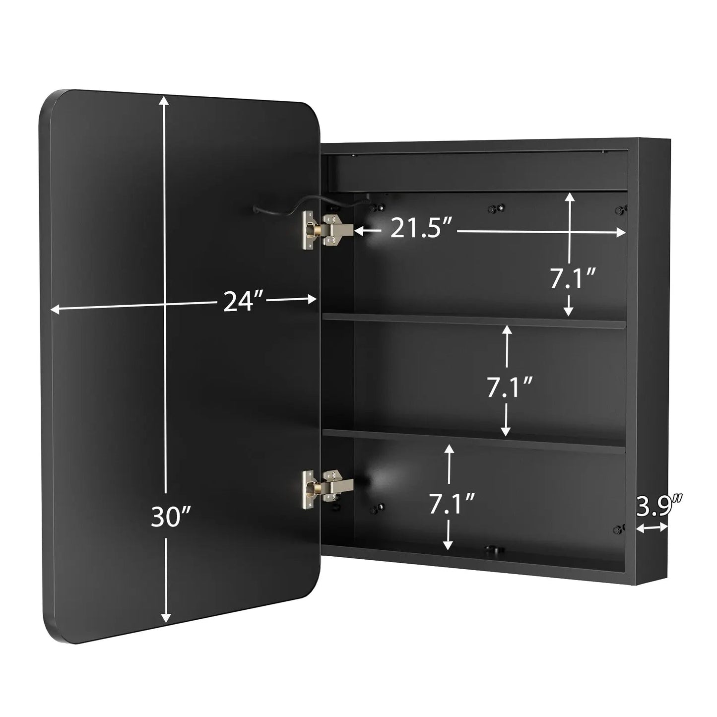 Framed Recessed Bathroom Vanity LED Mirror and Medicine Cabinet (16-30 in) - Adjustable Brightness and Color Temperature - Anti-Fog