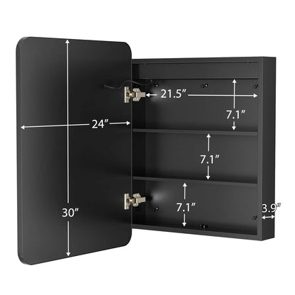 Framed Recessed Bathroom Vanity LED Mirror and Medicine Cabinet (16-30 in) - Adjustable Brightness and Color Temperature - Anti-Fog