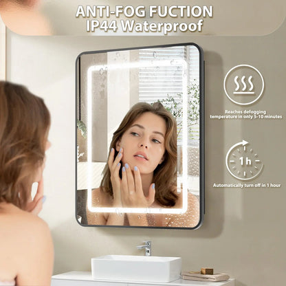 Framed Recessed Bathroom Vanity LED Mirror and Medicine Cabinet (16-30 in) - Adjustable Brightness and Color Temperature - Anti-Fog