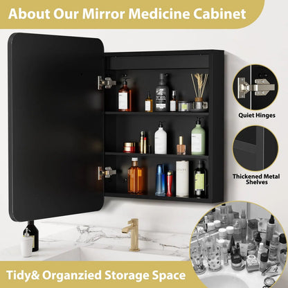 Framed Recessed Bathroom Vanity LED Mirror and Medicine Cabinet (16-30 in) - Adjustable Brightness and Color Temperature - Anti-Fog