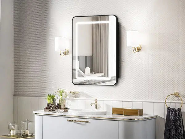 Framed Recessed Bathroom Vanity LED Mirror and Medicine Cabinet (16-30 in) - Adjustable Brightness and Color Temperature - Anti-Fog