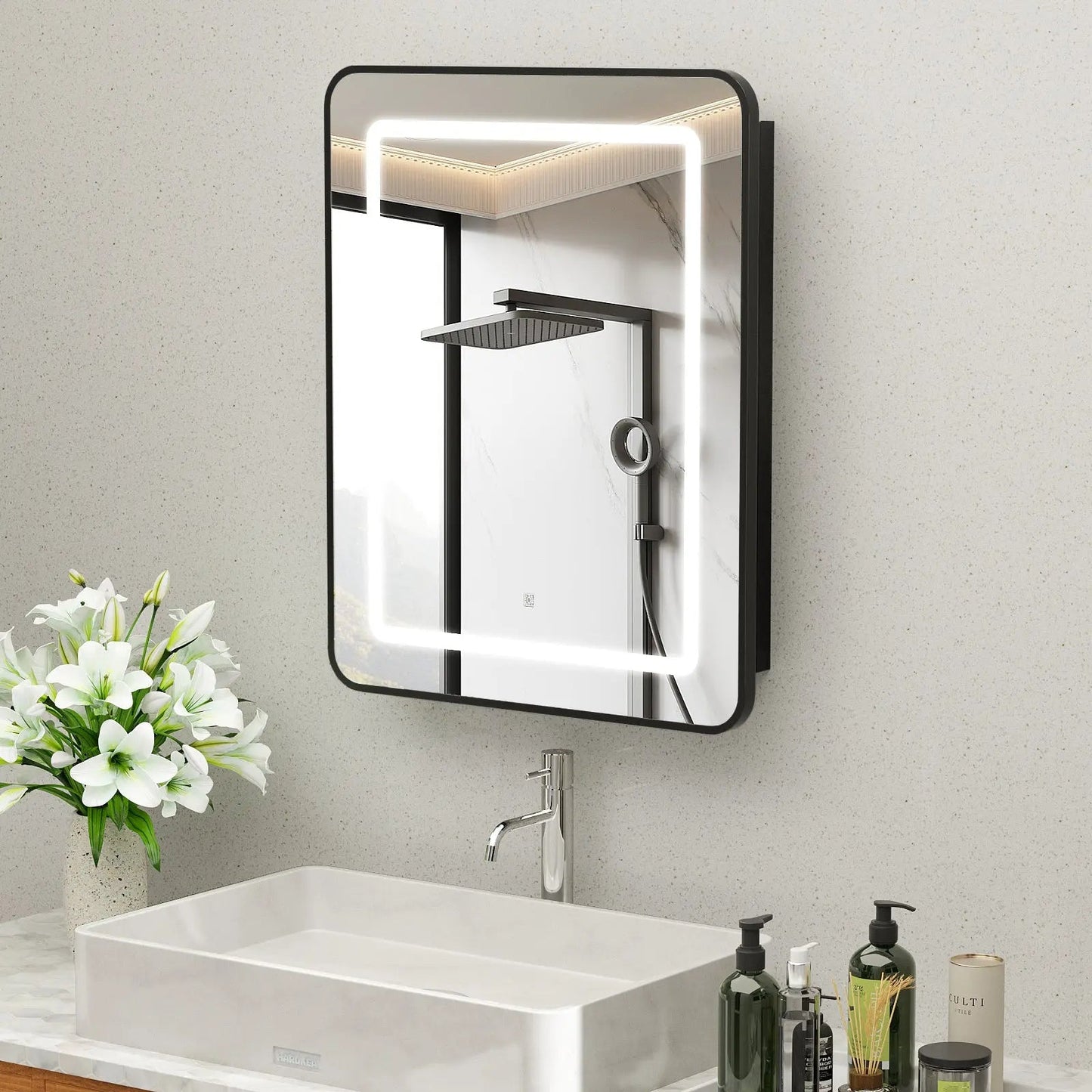 Framed Recessed Bathroom Vanity LED Mirror and Medicine Cabinet (16-30 in) - Adjustable Brightness and Color Temperature - Anti-Fog