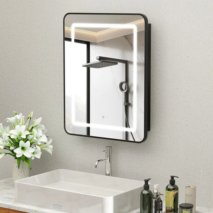 Framed Recessed Bathroom Vanity LED Mirror and Medicine Cabinet (16-30 in) - Adjustable Brightness and Color Temperature - Anti-Fog