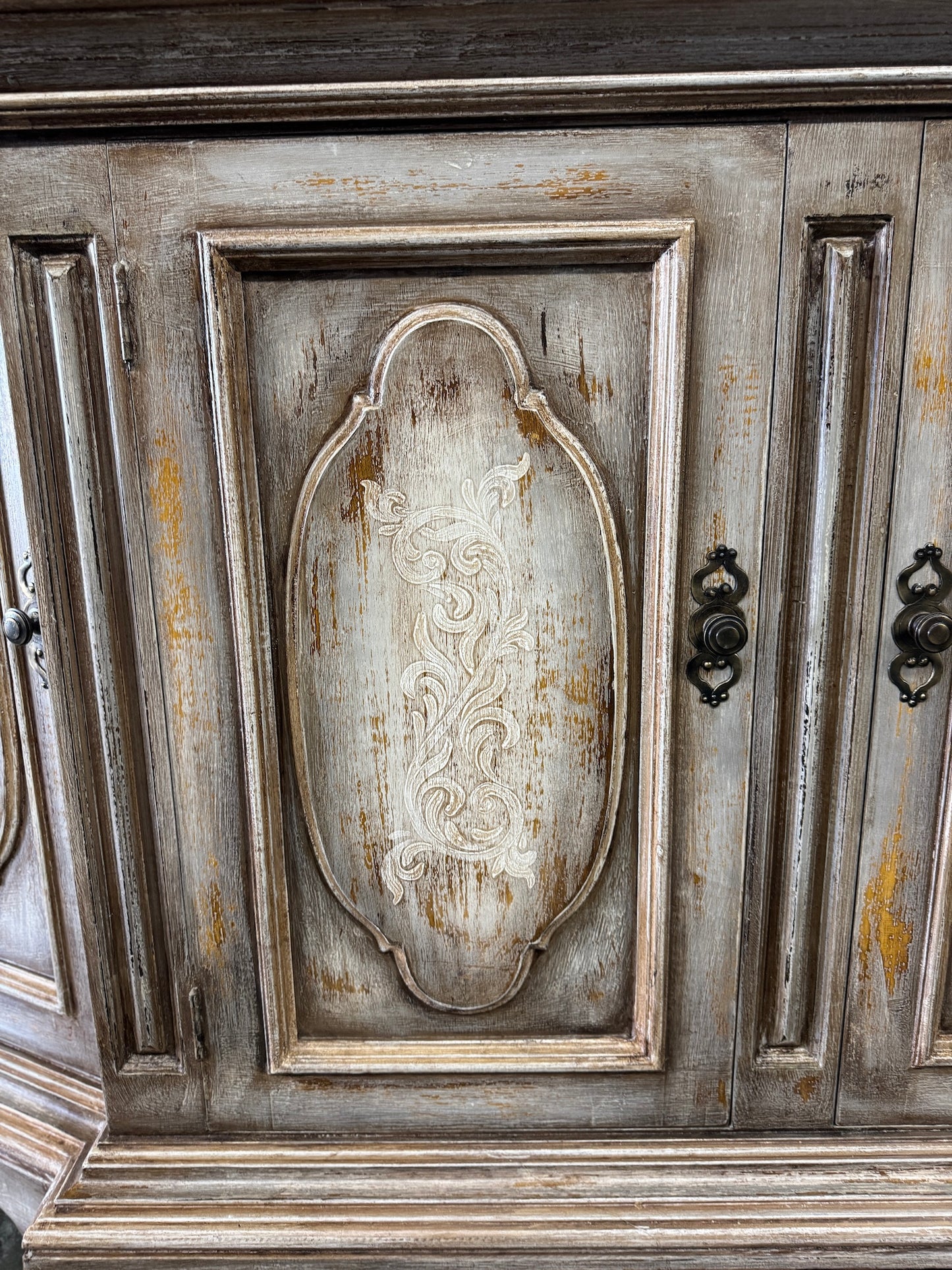 Madrid Antique Gray Distressed Dining Room Buffet Table 24 X 92.5 X 42