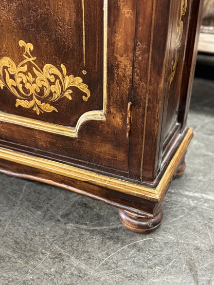 Langres Chest, Dark Brown Finish, With Ornate Gold Floral Inlay On Top, Handcrafted Antique Styling