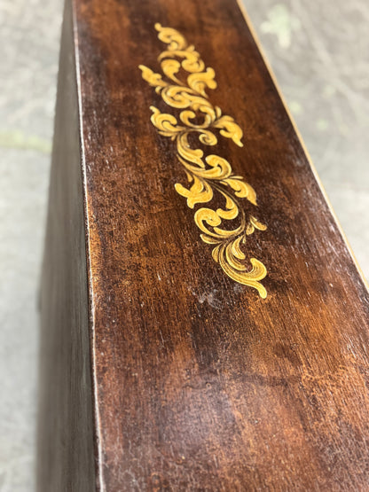 Langres Chest, Dark Brown Finish, With Ornate Gold Floral Inlay On Top, Handcrafted Antique Styling