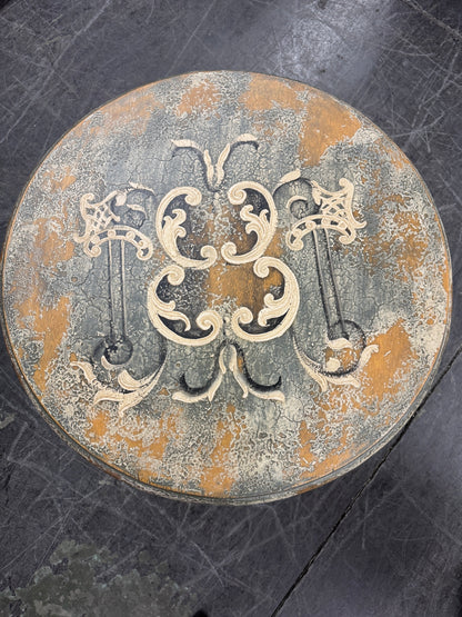 Pontarlier Round Counter Height Table, Black, Intricately Carved Scrollwork Top Surface