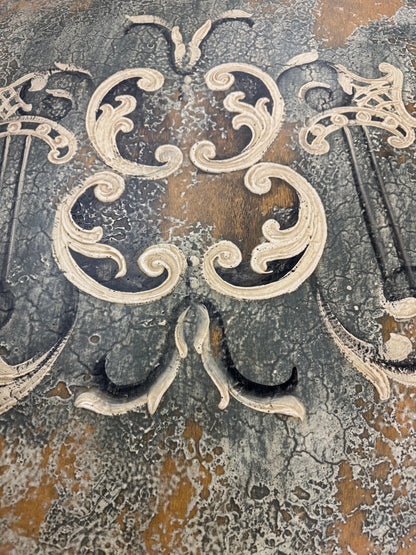 Pontarlier Round Counter Height Table, Black, Intricately Carved Scrollwork Top Surface