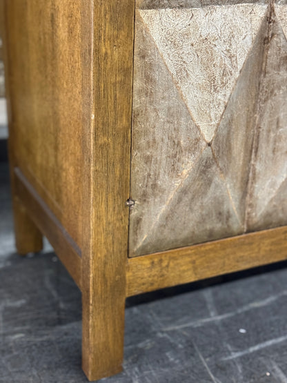 La Charité Sideboard, Warm Brown Oak Finish, Diamond Quilted Fabric Panel Insert