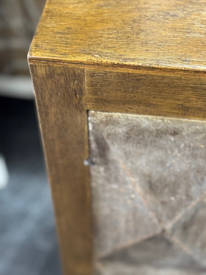 La Charité Sideboard, Warm Brown Oak Finish, Diamond Quilted Fabric Panel Insert