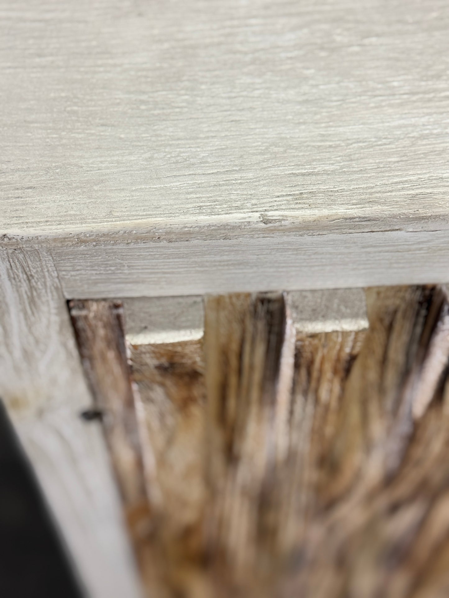 Jargeau Chest, Distressed White, Two Shelves Inside, Rustic Weathered Finish, Farmhouse Console