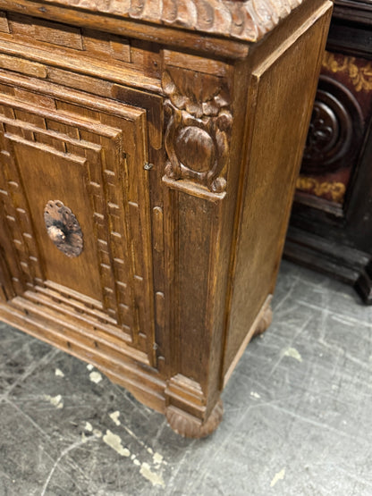 Lectoure Chest, Antique Brown, Hand Crafted Geometric Panel Details With Rosette Hardware