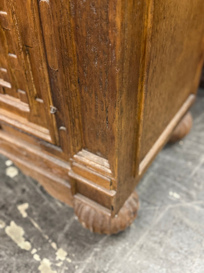Lectoure Chest, Antique Brown, Hand Crafted Geometric Panel Details With Rosette Hardware