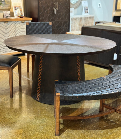 Bar-sur-Seine Dining Table - Round Dark Espresso Finish, Orange-Stitched Pedestal Base