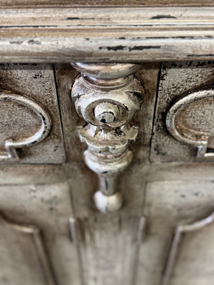 Blois-Inspired Ivory Distressed European Handcrafted Dining Buffet Table