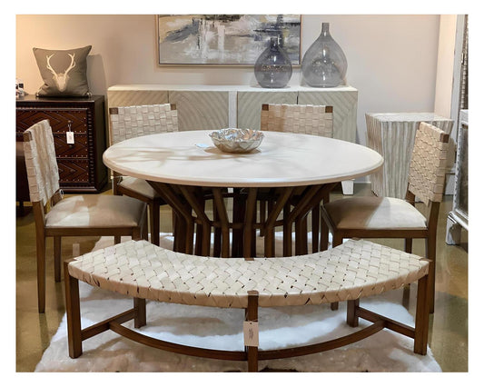 Apremont-sur-Allier Dining Table - Round, White Marble Top, Crisscross Pedestal Base