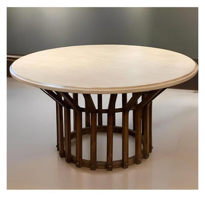 Apremont-sur-Allier Dining Table - Round, White Marble Top, Crisscross Pedestal Base
