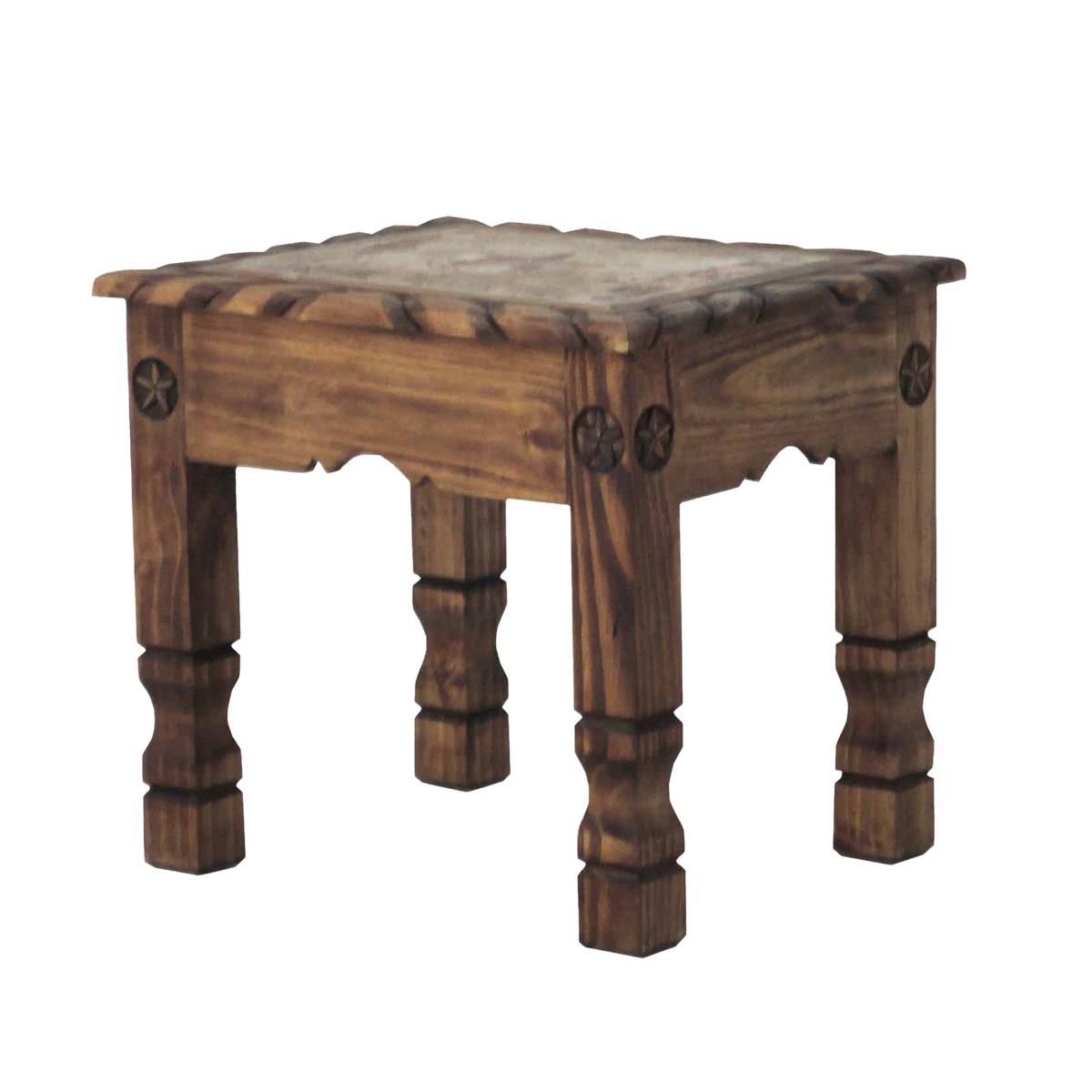 Rustic Pueblo End Tables (2-Pack) with Inlaid Tile Top & Storage Drawer