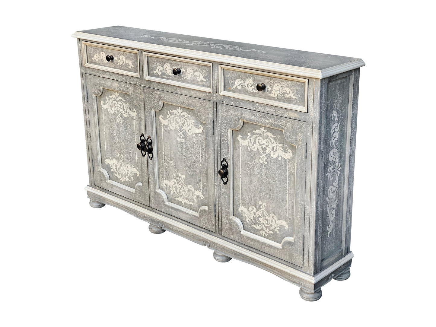 Sarzay Distressed Dining Room Buffet Table with Ornate Panels