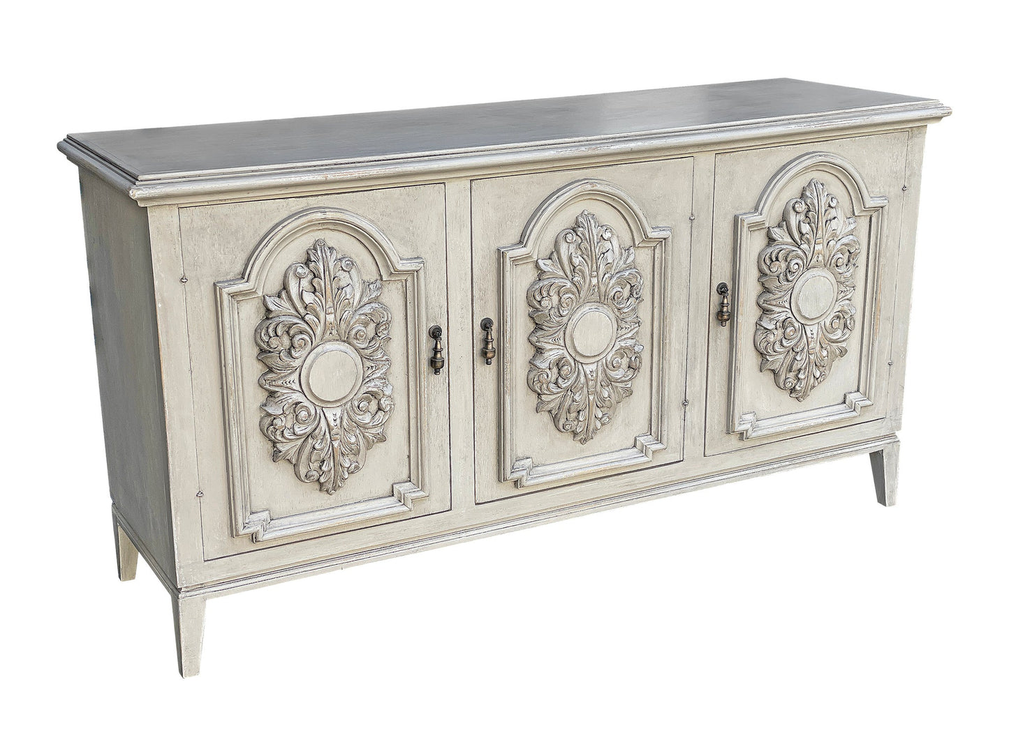Verona Ivory Handcrafted Dining Room Buffet Table With Carved Panels - 20.5 x 68 x 36