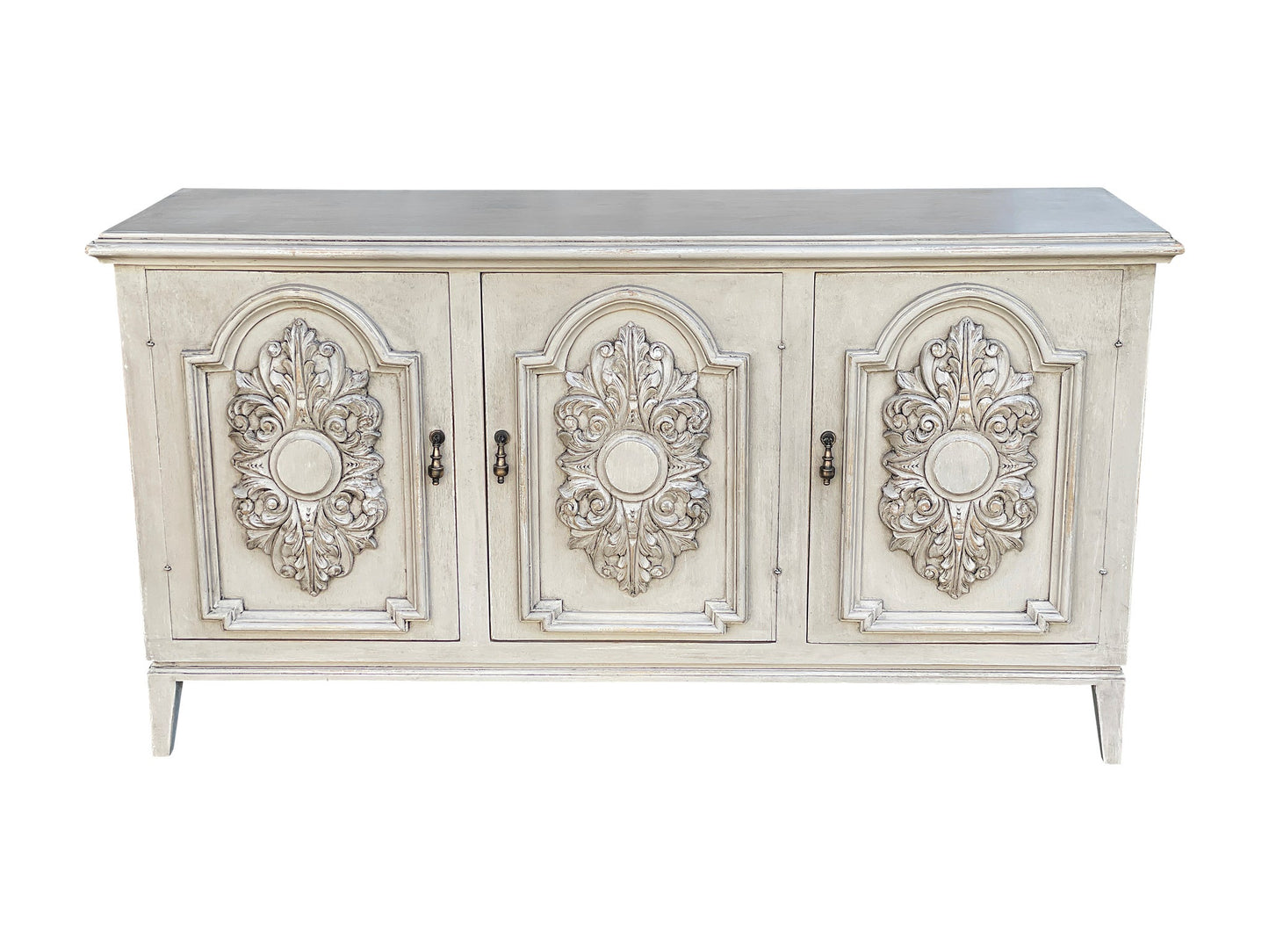 Verona Ivory Handcrafted Dining Room Buffet Table With Carved Panels - 20.5 x 68 x 36