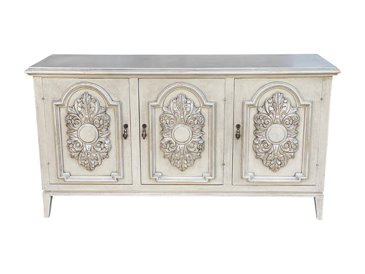 Verona Ivory Handcrafted Dining Room Buffet Table With Carved Panels - 20.5 x 68 x 36