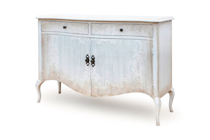 Arles Ivory Distressed French Provincial Dining Room Buffet Table - 20 x 60 x 40 - Handmade