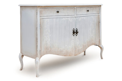 Arles Ivory Distressed French Provincial Dining Room Buffet Table - 20 x 60 x 40 - Handmade