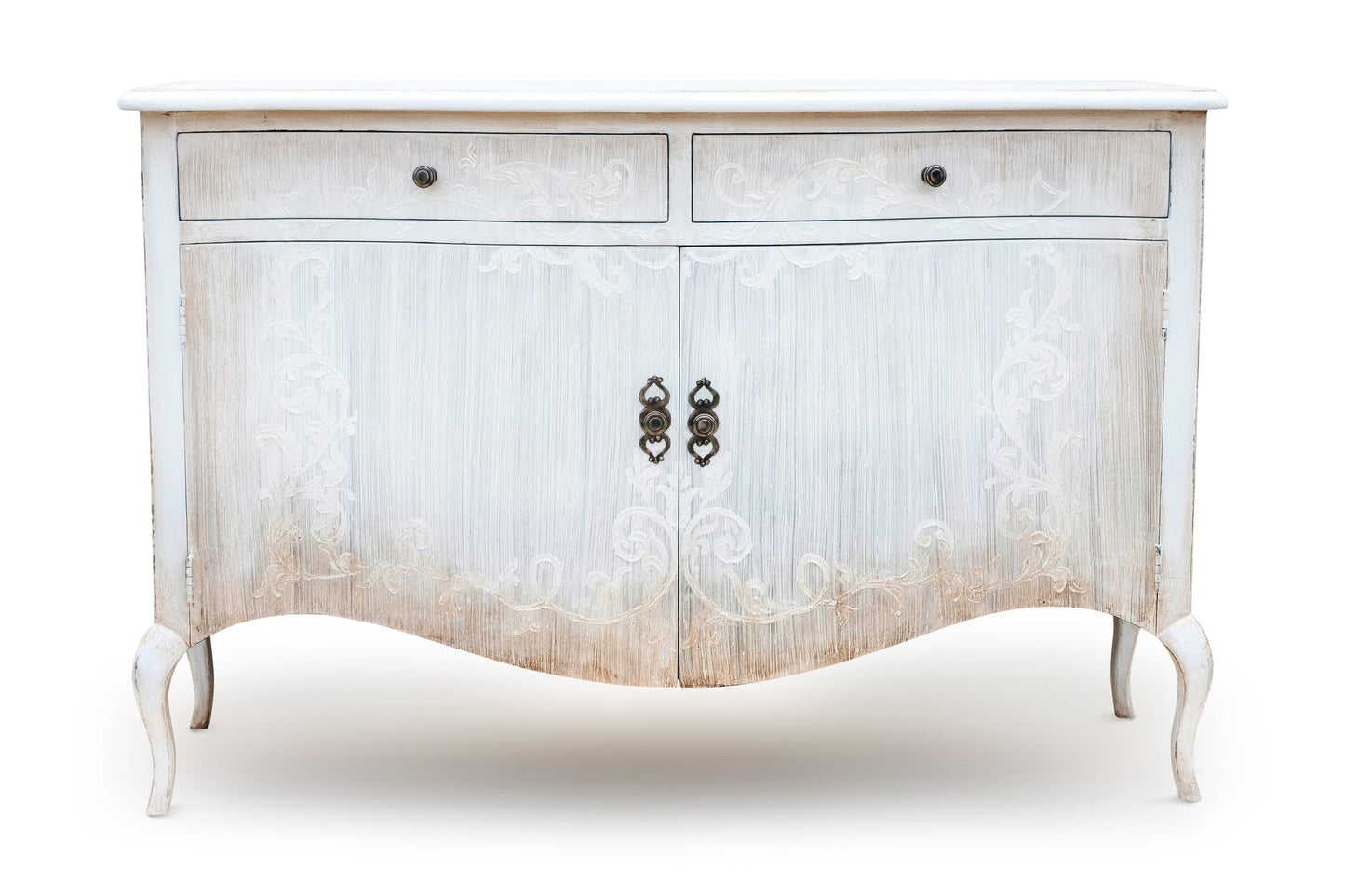 Arles Ivory Distressed French Provincial Dining Room Buffet Table - 20 x 60 x 40 - Handmade
