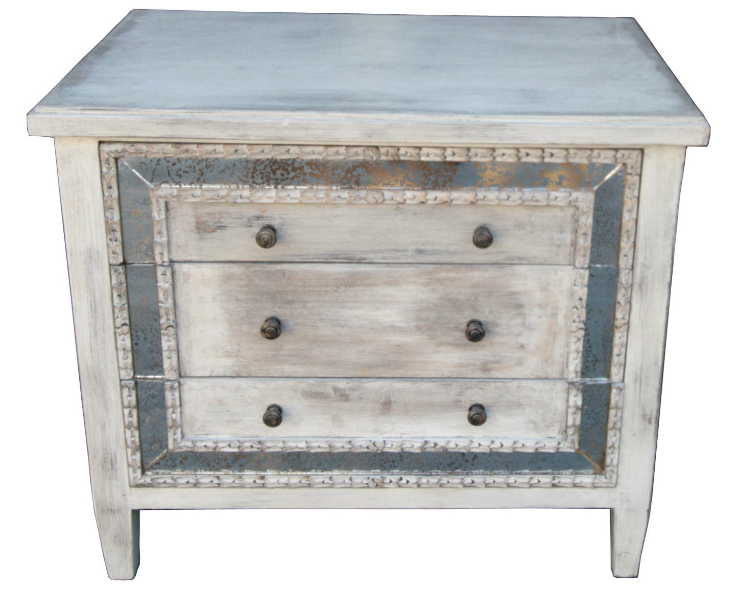Giens Nightstands (2-Pack), Weathered Blue Gray, Distressed Mirrored Trim With Silver Accents