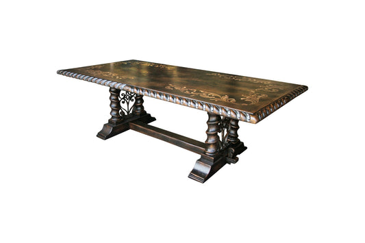 Vaison-la-Romaine Dining Table - Rectangular, Dark Walnut, Hand Carved Rope Edge Border