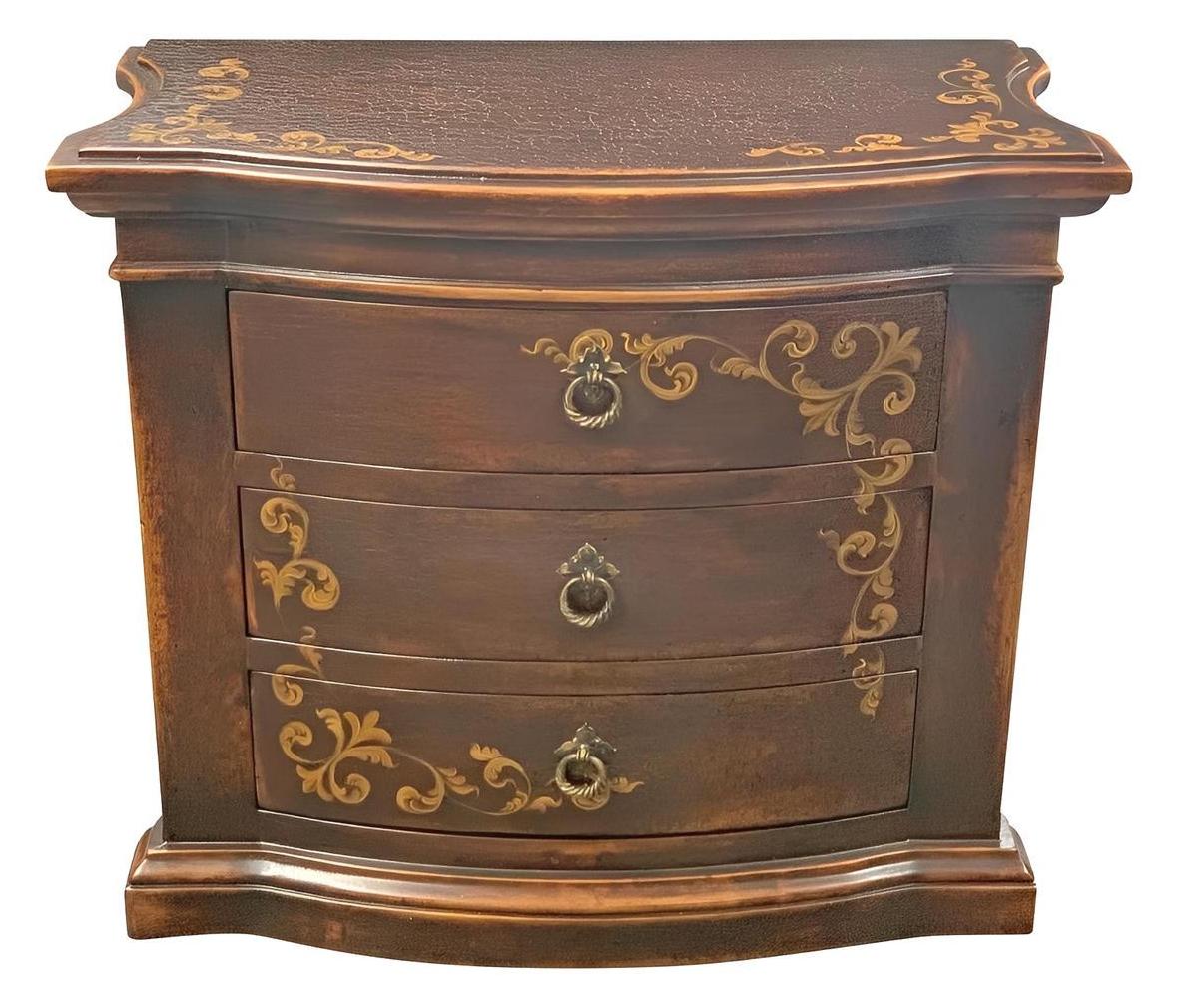 Moncontour Nightstand, Dark Brown, Featuring Ornate Gold-Tone Floral Scrollwork And Curved Silhouette
