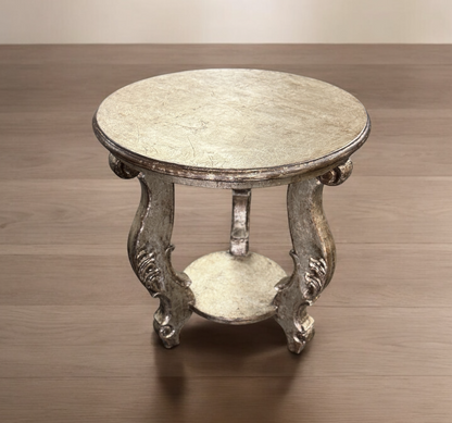 Pierrefonds Round Counter Height Table, Dark Walnut Finish, Distressed Rustic Surface