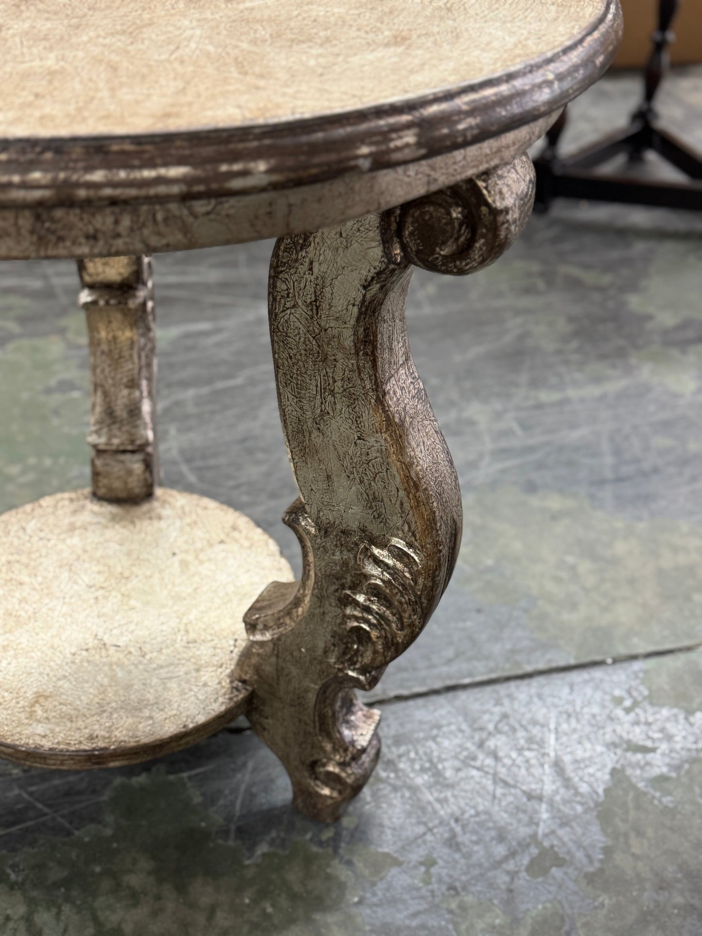 Pierrefonds Round Counter Height Table, Dark Walnut Finish, Distressed Rustic Surface