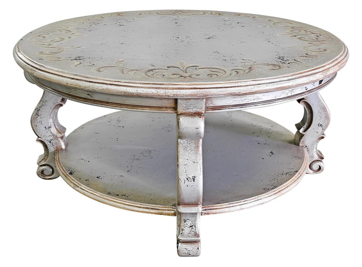 Sables-d’Olonne Coffee Table - Round, Antique Silver, Intricate Embossed Border